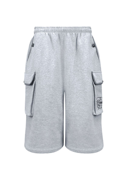 COMMAND OVERSIZED CARGO SWEATSHORTS GREY MARL