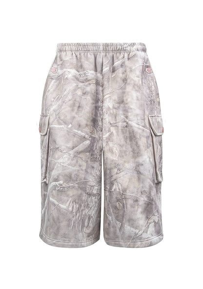 COMMAND OVERSIZED CARGO SWEATSHORTS WASHED TREE CAMO