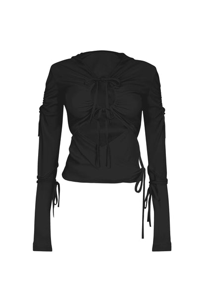 ENVY SCULPT STRETCH TIE HOODIE BLACK