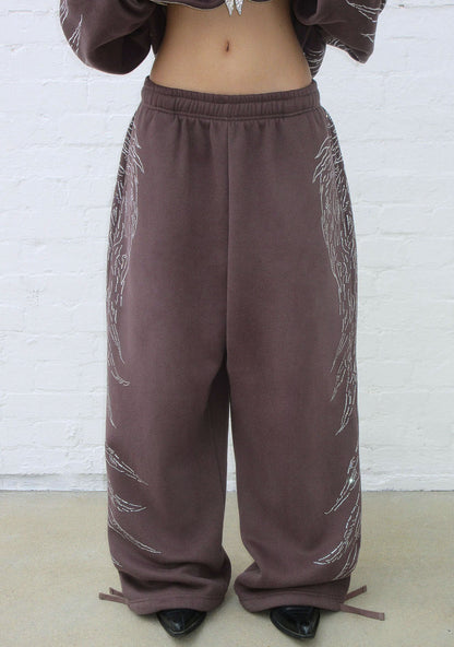 FALLEN RHINESTONE OVERSIZED SWEATPANTS BROWN