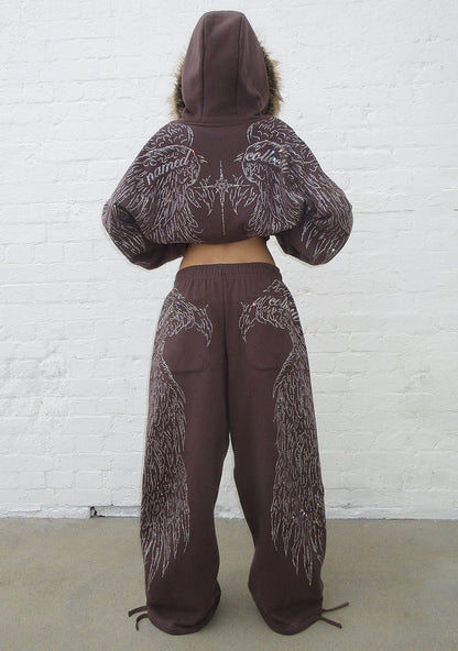 FALLEN RHINESTONE OVERSIZED SWEATPANTS BROWN