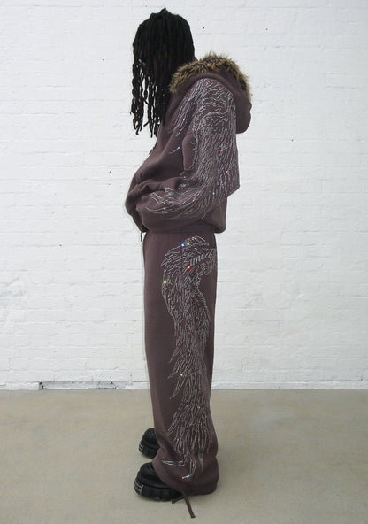 FALLEN RHINESTONE OVERSIZED SWEATPANTS BROWN