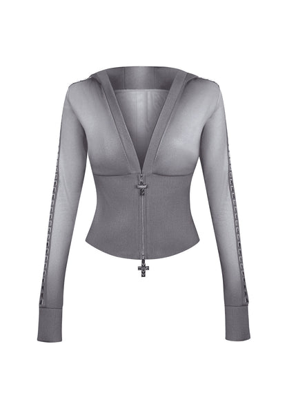 RUMOUR STUDDED FITTED ZIP HOODIE GRADIENT GREY