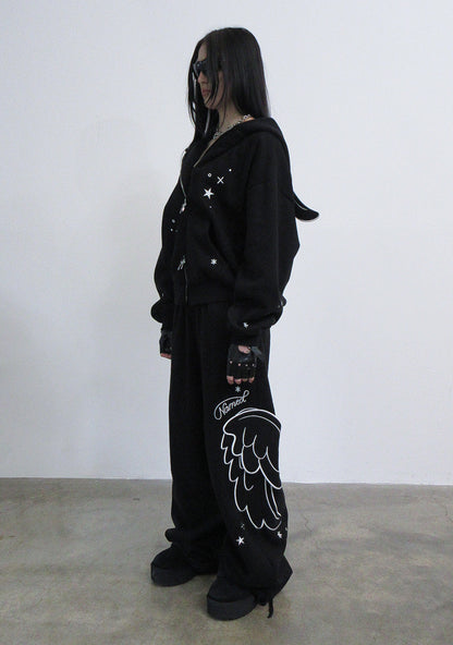 STITCH WINGS OVERSIZED SWEATPANTS BLACK (DETACHABLE WINGS)