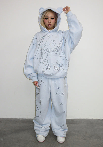 DREAMER RHINESTONE TEDDY OVERSIZED SWEATPANTS BABY BLUE