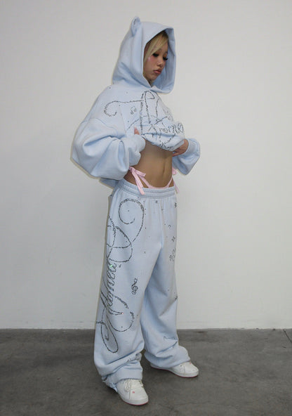 DREAMER RHINESTONE TEDDY OVERSIZED SWEATPANTS BABY BLUE