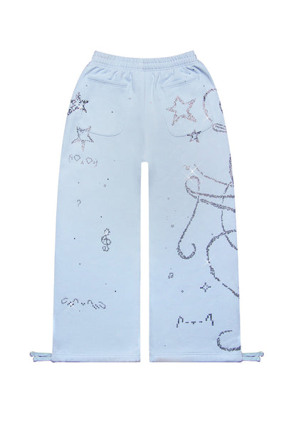 DREAMER RHINESTONE TEDDY OVERSIZED SWEATPANTS BABY BLUE