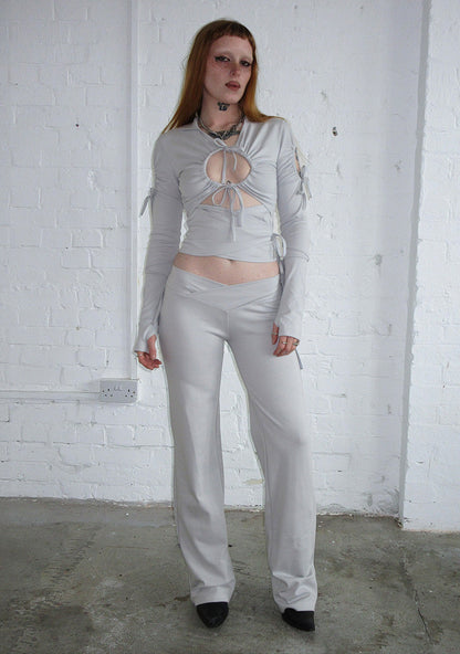 ENVY SCULPT STRETCH TWO PIECE SKIRT TROUSER SET MIST GREY