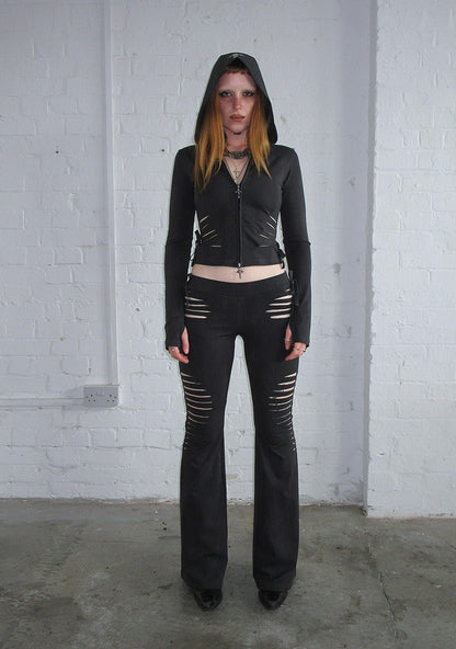 ENVY SNAKESKIN SLASHED SCULPT STRETCH PANTS CHARCOAL