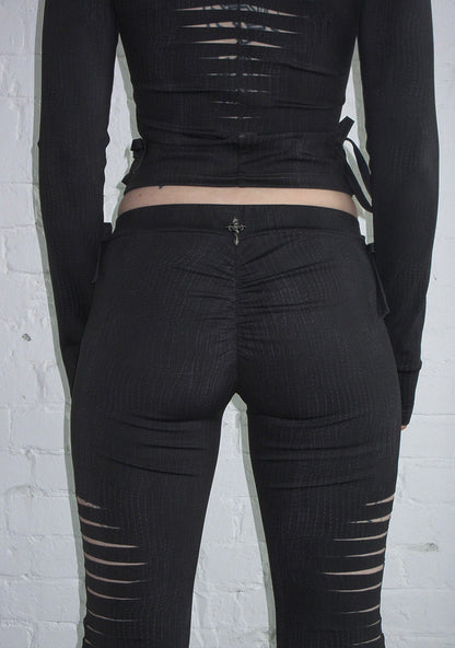 ENVY SNAKESKIN SLASHED SCULPT STRETCH PANTS CHARCOAL
