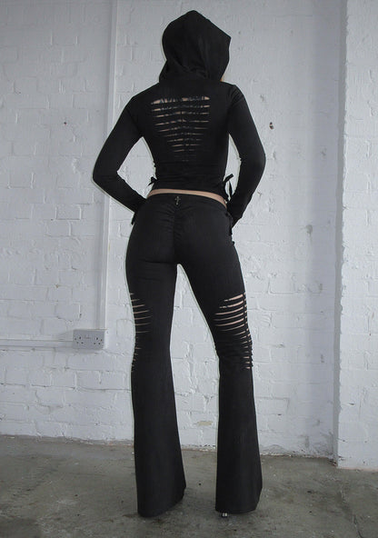 ENVY SNAKESKIN SLASHED SCULPT STRETCH PANTS CHARCOAL