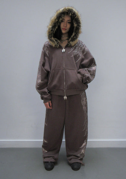 FALLEN RHINESTONE OVERSIZED SWEATPANTS BROWN