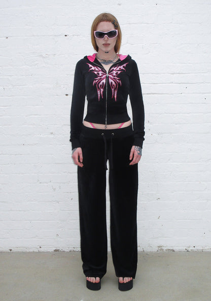 IDOL RHINESTONE VELOUR SWEATPANTS BLACK