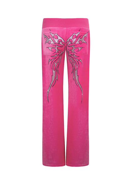 IDOL RHINESTONE VELOUR SWEATPANTS HOT PINK