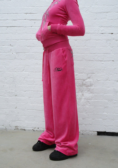 IDOL RHINESTONE VELOUR SWEATPANTS HOT PINK