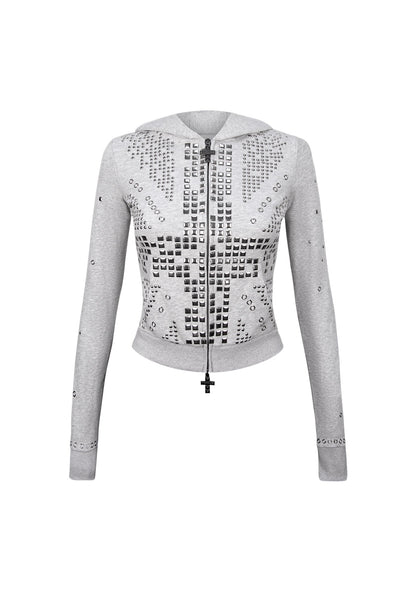 KNIGHT STUDDED FITTED HOODIE GREY MARL