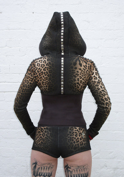 RUMOUR STUDDED FITTED ZIP HOODIE LEOPARD