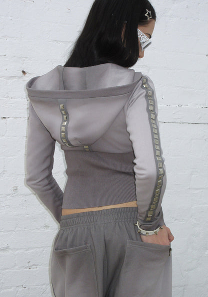 RUMOUR STUDDED FITTED ZIP HOODIE GRADIENT GREY