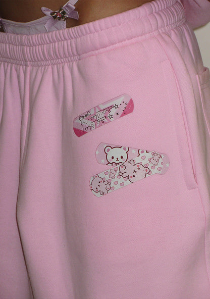 STITCH TEDDY OVERSIZED SWEATPANTS BABY PINK
