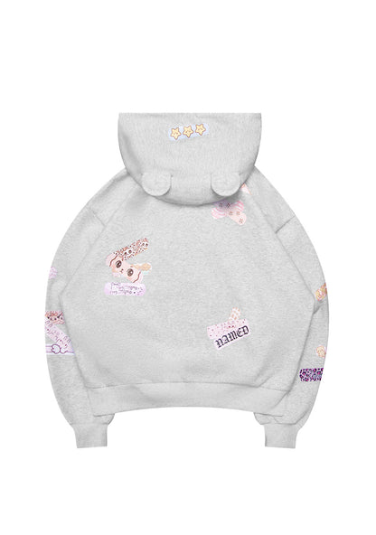 STITCH TEDDY ZIP HOODIE WHITE MARL