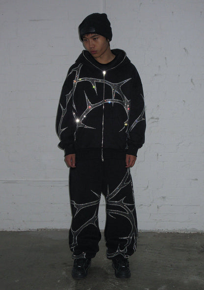 THORN RHINESTONE ZIP HOODIE BLACK