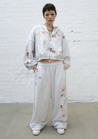 TRINKET MOTIF OVERSIZED SWEATPANTS GREY MARL