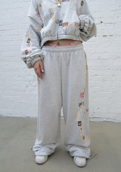 TRINKET MOTIF OVERSIZED SWEATPANTS GREY MARL