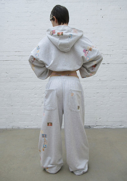 TRINKET MOTIF OVERSIZED SWEATPANTS GREY MARL