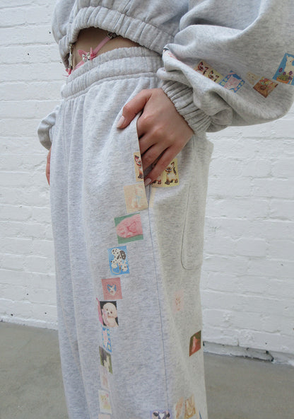 TRINKET MOTIF OVERSIZED SWEATPANTS GREY MARL